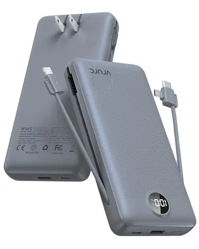 VRURC 20000mAh power bank with built-in folding AC wall plug