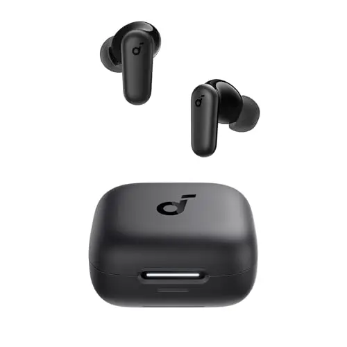 Soundcore P30i black wireless noise cancelling earbuds with flip-out phone stand case