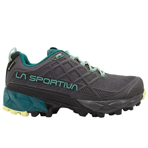 La Sportiva Women's Akyra II GTX hiking shoe showing lightweight mesh upper and deep lugged outsole