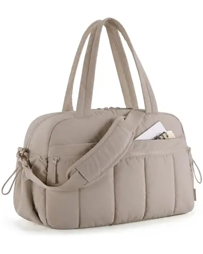 Camel colored BAGSMART lightweight weekender bag with side water bottle pockets