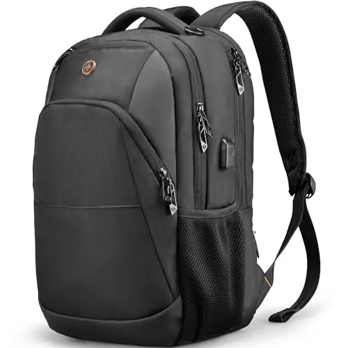 Swissdigital black laptop backpack with a professional design, showing multiple organizational pockets.
