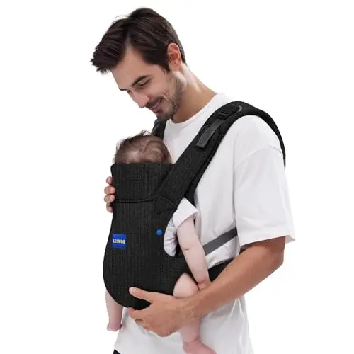 YEMKEZO baby carrier with structured head and neck support in summer-black color.