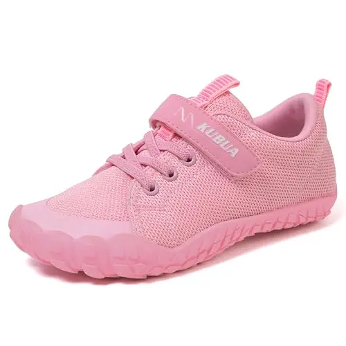 KUBUA kids minimalist sneaker in pink, featuring a rounded toe cap and hook-and-loop closure