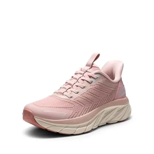 ALLSWIFIT women's slip-on walking shoes with elastic laces in pink