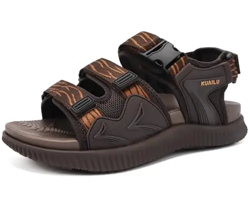 KuaiLu men's open-toe hiking sandals with four adjustable hook-and-loop straps
