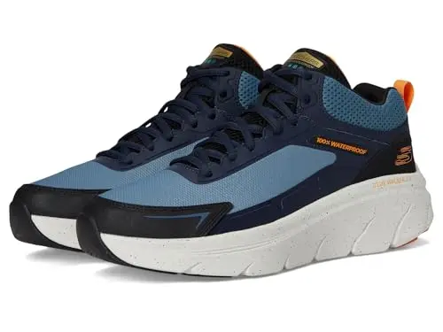 Skechers D'Lux Walker 2.0 waterproof walking sneaker in blue and orange