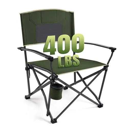 DMH OUTDOORS green outdoor folding chair with metal armrests and swivel cup holder