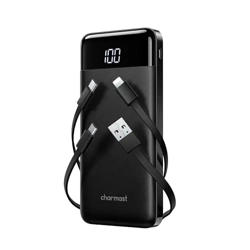 CHARMAST Slim Power Bank with built-in charging cables