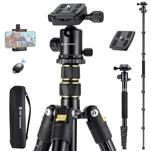 K&F CONCEPT aluminum travel tripod with wireless remote and phone clip