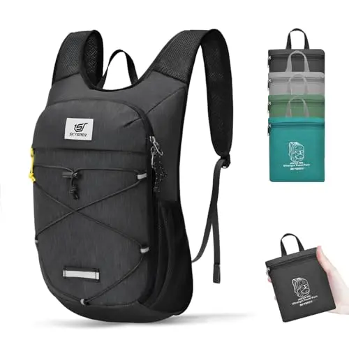 Black SKYSPER 10L foldable backpack being held in hand