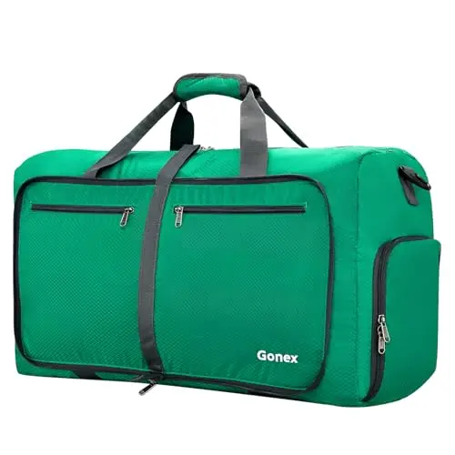 Gonex 150L foldable duffle bag in mint green shown packed and folded