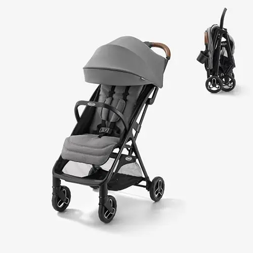 Graco Ready2Jet Compact Stroller in Kingston color, highlighting its automatic one-button fold mechanism.