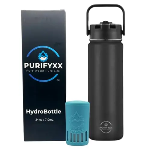 PURIFYXX HydroBottle Stainless Steel Filtered Water Bottle in black