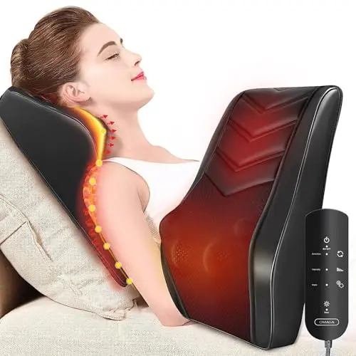 OMASSA Shiatsu Massage Pillow on a gray sofa