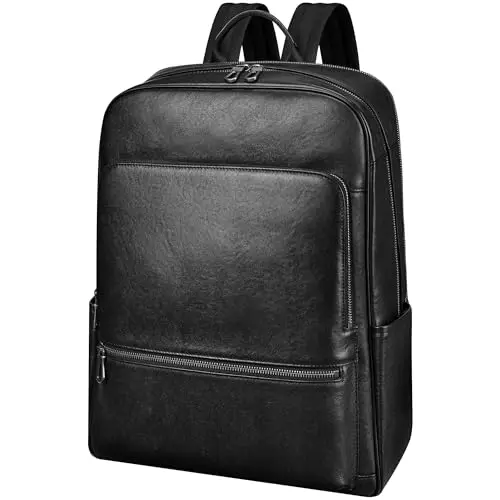 Colins Keirs large black genuine leather laptop backpack for men