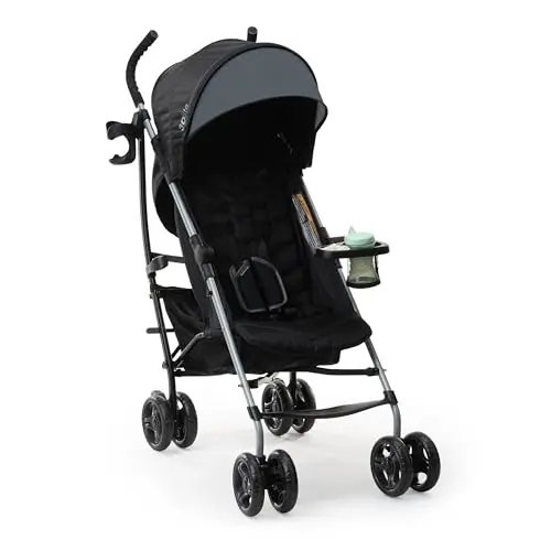 Summer Infant Ingenuity 3Dlite Convenience Stroller in Dark Gray, showing its large storage basket and integrated snack tray.