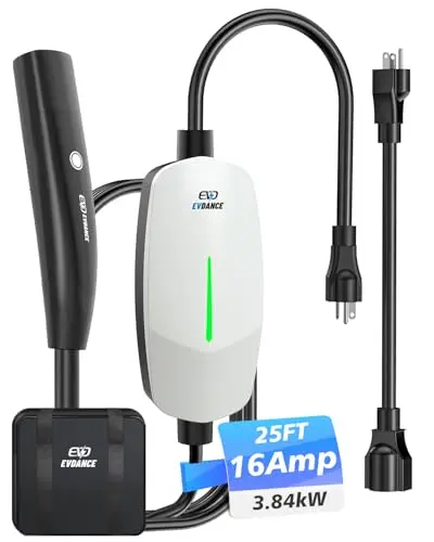 EVDANCE white portable Tesla charger with long cable
