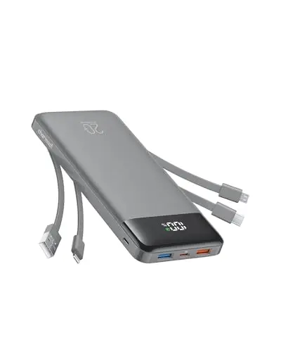Charmast 20000mAh power bank in Lunar Grey with built-in cables and digital display