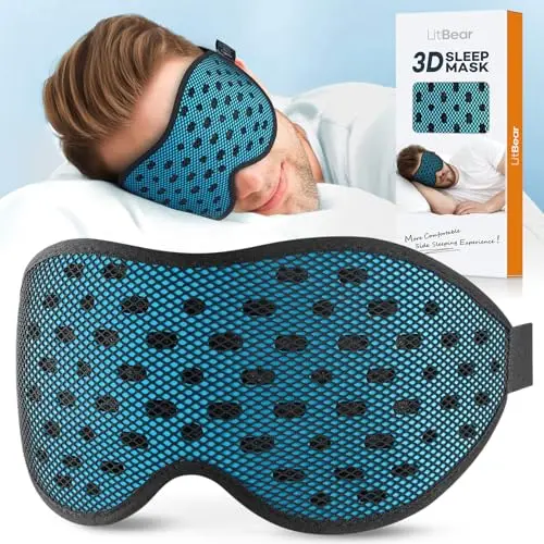 LitBear blue breathable sleep mask with mesh fabric