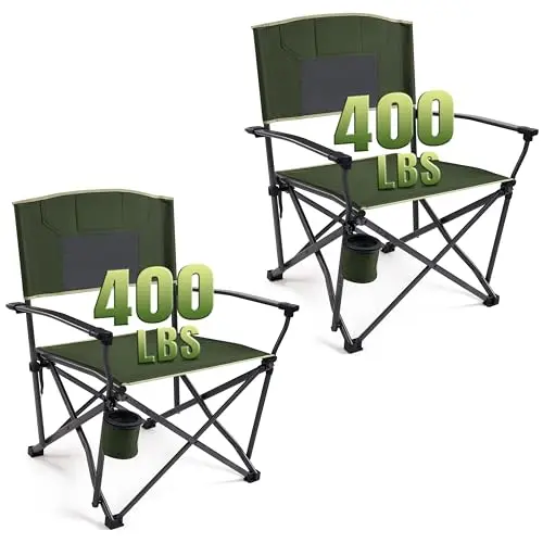 DMH OUTDOORS green two-pack of heavy duty folding camping chairs