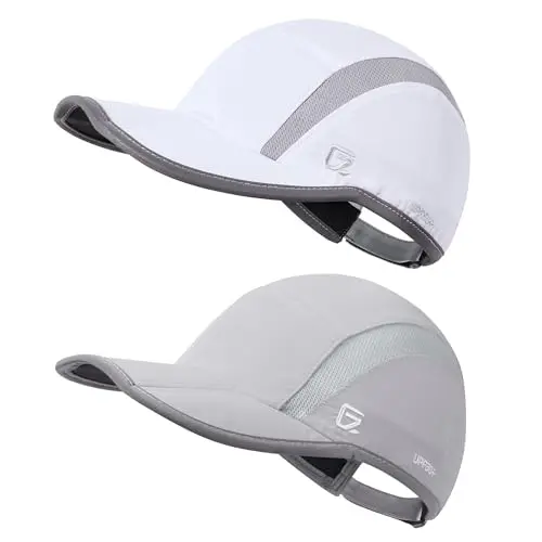 GADIEMKENSD 2-Pack of Foldable Sports Sun Caps in White and Light Grey
