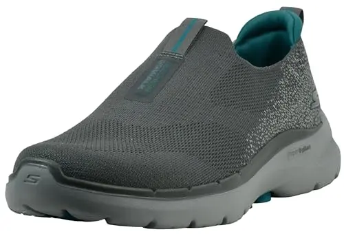 Skechers Go Walk 6 men's walking shoe in Charcoal, showing the slip-on mesh design.