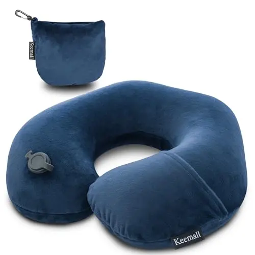 Keemall deep blue inflatable travel neck pillow