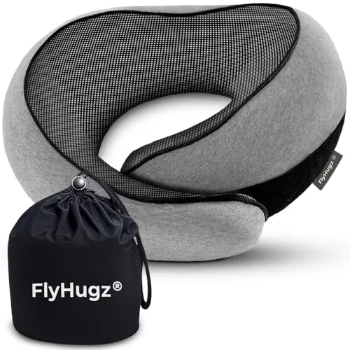 FlyHugz grey compact memory foam travel neck pillow