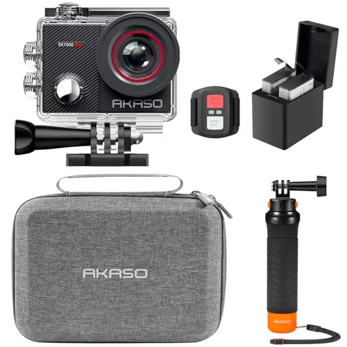 AKASO EK7000 Pro action camera with waterproof floating hand grip accessory