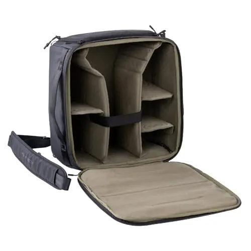 PGYTECH camera insert showing steel-reinforced opening and vertical lens storage