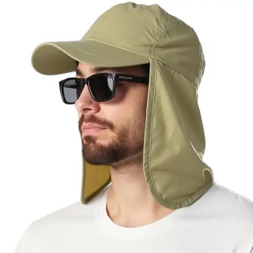 EINSKEY UPF 50+ Baseball Cap with foldable neck flap in Khaki
