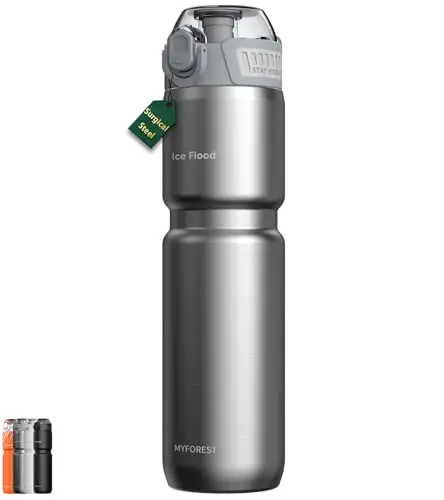 MYFOREST insulated surgical steel cycling water bottle with glossy steel finish