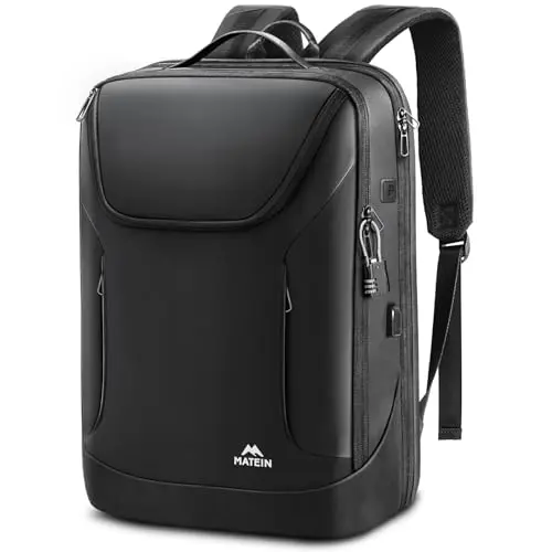 MATEIN waterproof PU leather laptop backpack with lock in black
