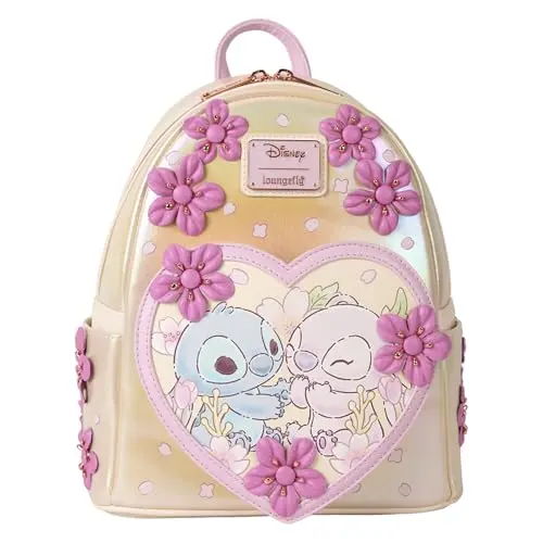 Loungefly Disney Stitch mini backpack with iridescent 3D blossom details