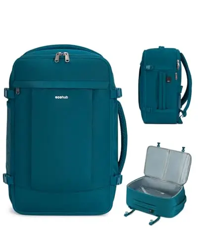 ECOHUB Blue Green Travel Backpack with USB port and multiple compartments