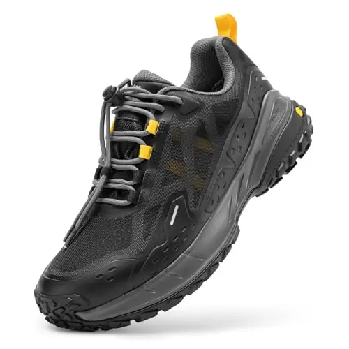 FitVille men's extra wide waterproof hiking shoes in black and grey