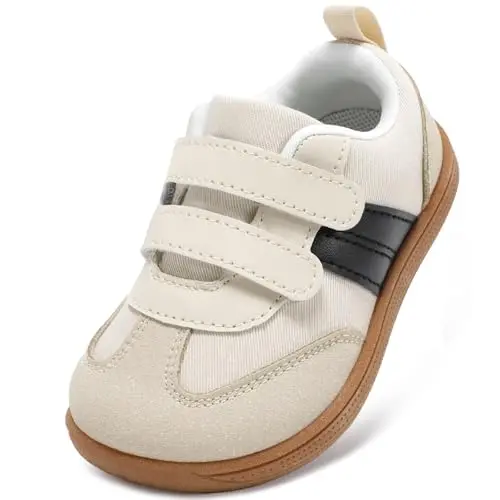 STQ KIDS toddler wide toe box barefoot shoes in beige/white