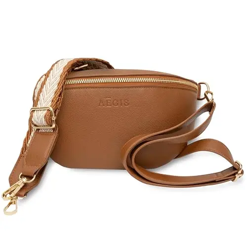 Aegis Apparel brown vegan leather crossbody bag with Faraday fabric for EMF protection