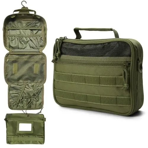 VELVEBAG green canvas toiletry bag with front MOLLE straps