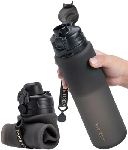 TakeToday 32oz large collapsible silicone water bottle with strap