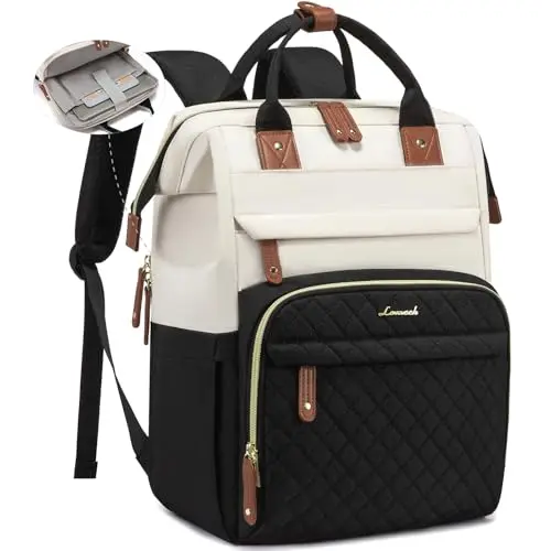 LOVEVOOK Wide Open Laptop Backpack for Women in Cream-Black