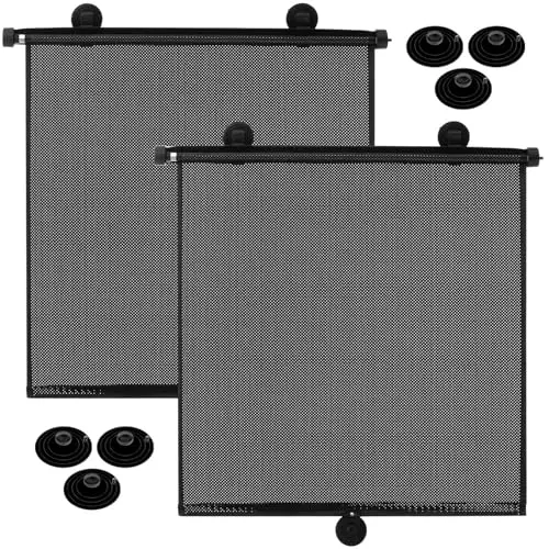 Two Blosssound black retractable roller shades installed on car side windows