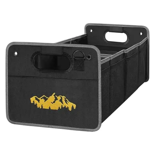 JHGFVC orange trunk organizer box with Subaru logo