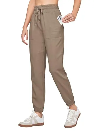 Willit women's linen jogger pants in a deep khaki color