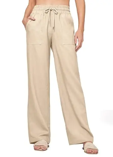 Willit women's wide leg linen pants in a khaki color