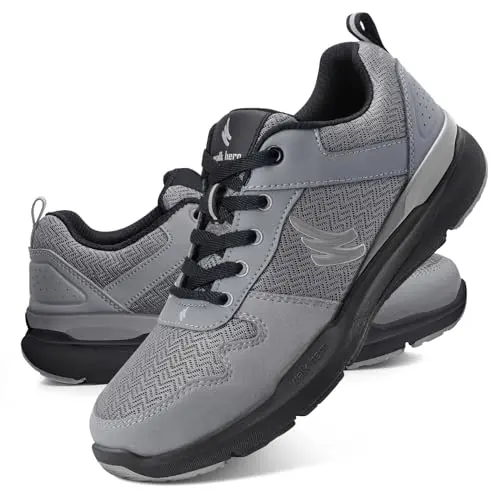 Men's walking sneakers with arch support in grey with mesh upper