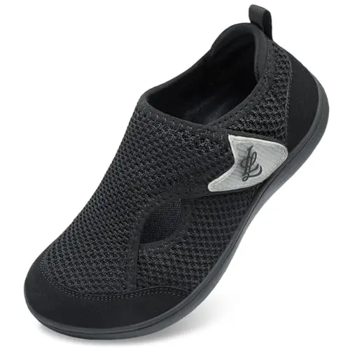 LeIsfIt women's wide adjustable barefoot walking shoes in black