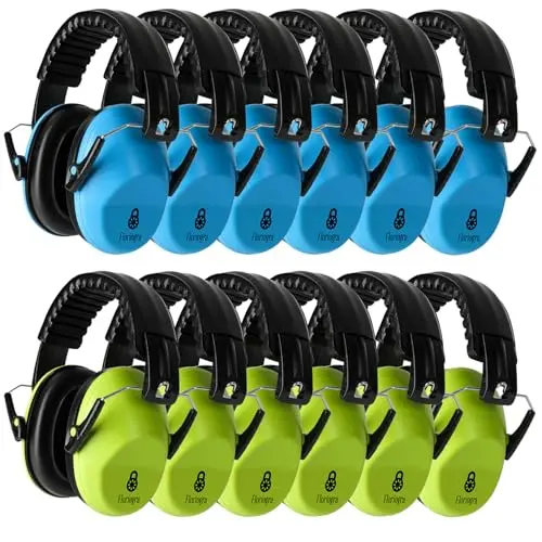 Floriogra 12 pack kids ear protection headphones in blue and green