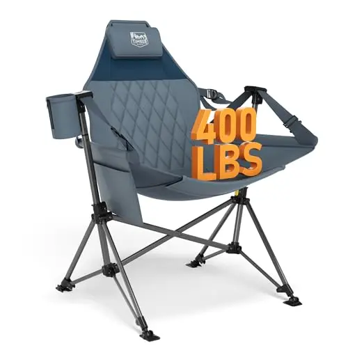 TIMBER RIDGE oversized blue hammock chair with side pocket and cup holder.