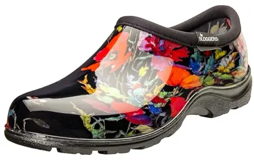 Sloggers Women's Waterproof Garden Clogs in a rainy garden